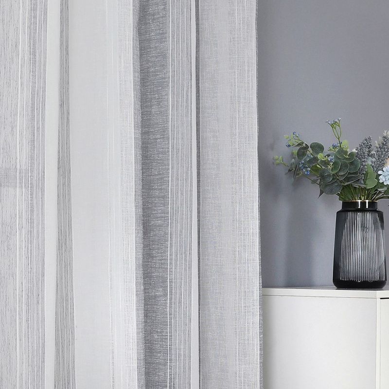 Whizmax Semi Sheer Curtains Room Decorative Vertical Stripe Voile Grommet Faux Linen Textured Window Drapes, 2 Panels, 5 of 8