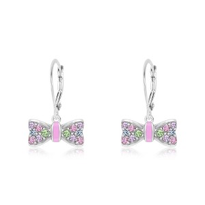 Chanteur Hypoallergenic Kids Jewelry Accessories Ribbon CZ White Gold Palladium Plating Earrings leverback is made from 925 Sterling silver - 1 of 1