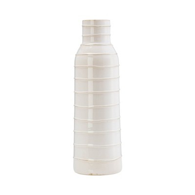 Sagebrook Home 17" Ceramic Vase - Contemporary Ivory Geometric Design Vase For Decorative Table Accent - Stylish Home or Office Decor - Elegant Event