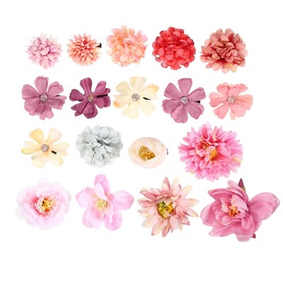Unique Bargains Women's Fake Flowers Hair Clips Purple Pink 18 Pcs