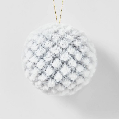 Faux Fur Round Ball Chunky Texture Christmas Tree Ornament Gray/Tan - Wondershop™