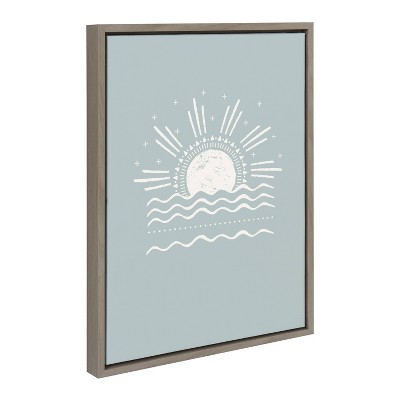 Sun Beach Tropical Surf Abstract Canvas Art in Gray Frame