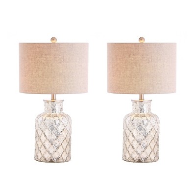 24.5" (Set of 2) Alvord Glass Table Lamp (Includes LED Light Bulb) Silver - JONATHAN Y