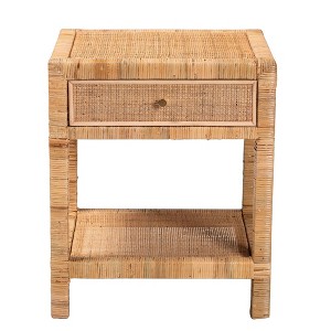 Adelia Natural Rattan & Mahogany 1 Drawer Nightstand with Shelf - Baxton Studio - 1 of 4