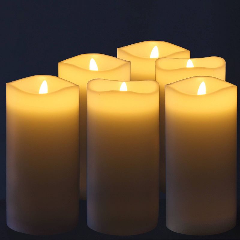 6pk 3&#34; x 6&#34; Real Wax LED Candles with Remote Control Ivory - Stonebriar Collection, 5 of 10