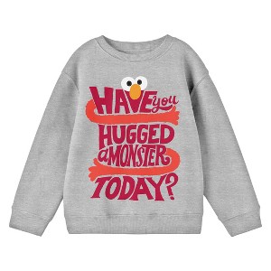 Bioworld Sesame Street Have You Hugged a Monster Today? Youth Heather Gray Crew Neck Sweatshirt - 1 of 2