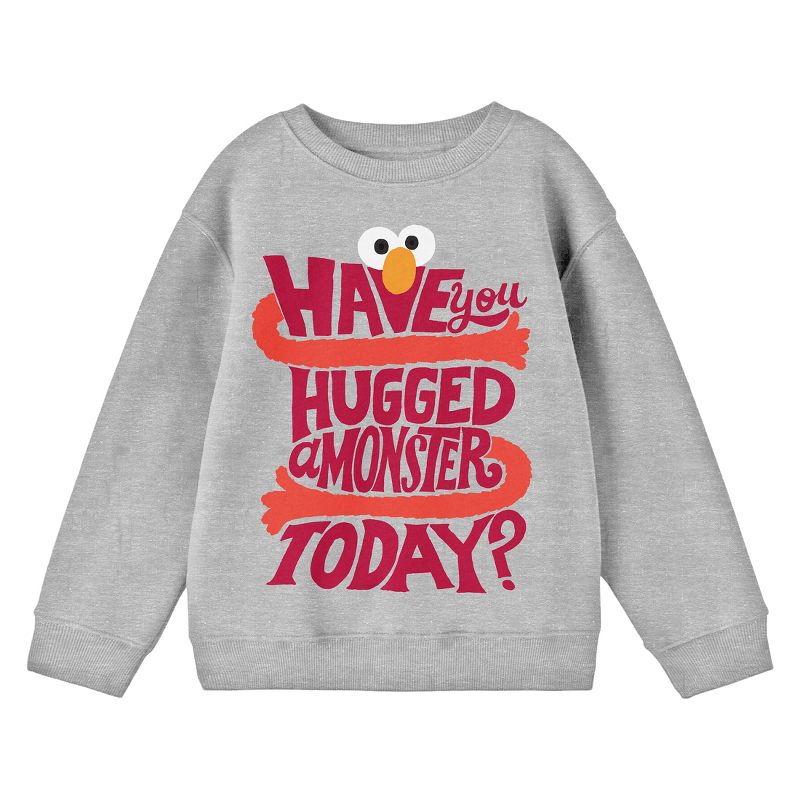 Bioworld Sesame Street Have You Hugged a Monster Today? Youth Heather Gray Crew Neck Sweatshirt, 1 of 3