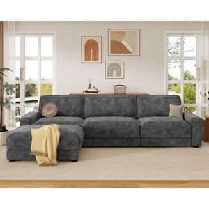 Dyonery Oversized 120" Modular Sectional Sofa, Comfy L-Shaped Cloud Couch with Pillows & Movable Ottoman, Chenille - 1 of 4