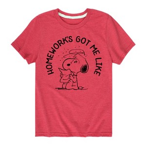 Boys' - Peanuts - Snoopy Homeworks Got Me Like Short Sleeve Graphic T-Shirt - 1 of 4