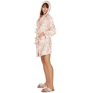 Memoi Women's Marble Luxe Fleece Plush Pom Pom Lounge Robe - 1 of 4