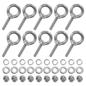 Unique Bargains Stainless Steel Durable Rust-Resistant Eyebolts with Nuts Washers Male Screw for Fastening 10 Pcs - 1 of 4