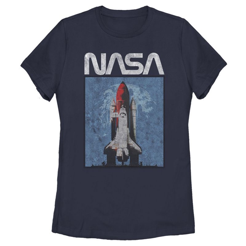 Women's NASA Logo Shuttle Rocket Ship Poster Style T-Shirt, 1 of 5