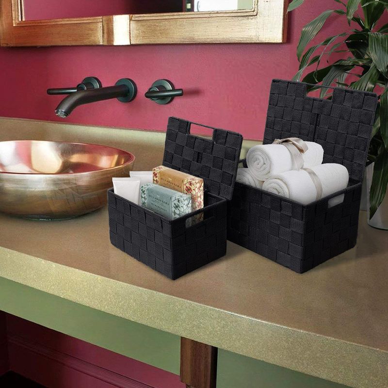 Sorbus 3 Piece Decorative Stackable Woven Basket with Lid and Built-in Carry Handles - Great for Storage and Organization, 4 of 8