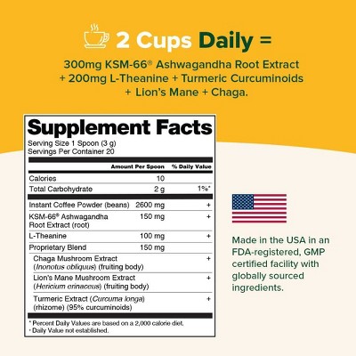VAHDAM Ashwagandha Instant Coffee with Mushrooms Calm Energy & Focus - 2.11oz