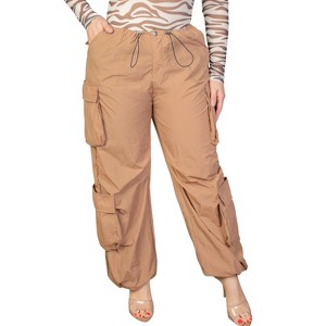 Slickblue Plus Size Ruched Parachute Pants - Drawstring Waist with Flap Pockets - Sugar Brown - Size 1XL-3XL - 1 of 4