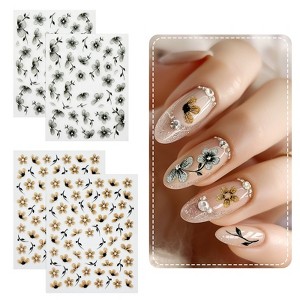 Wrapables 5D Embossed Colorful Flowers Nail Art Decal Stickers, Self Adhesive 3D Floral Design (Set of 4) - 1 of 4