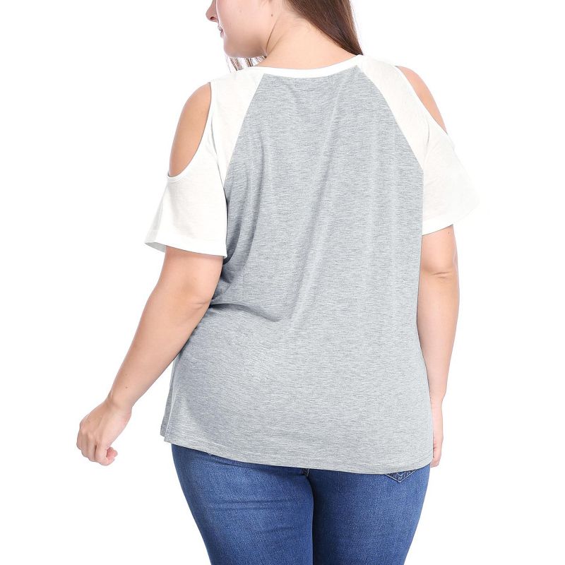 Agnes Orinda Women's Plus Size Contrast Raglan Sleeves Cold Shoulder Casual Blouses, 5 of 7