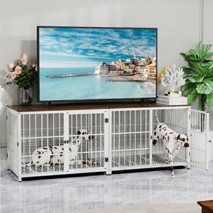 Artloge Heavy Duty Metal Pet Kennel Cage Durable Dog Crate Wooden Tabletop End Side Table with Removable Tray & 3 Lockable Doors for Dogs Furniture - 1 of 4