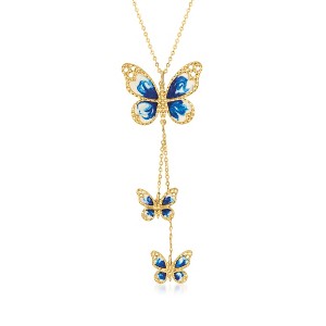 Ross-Simons Italian Blue and White Enamel Butterfly Necklace in 14kt Yellow Gold - 1 of 4