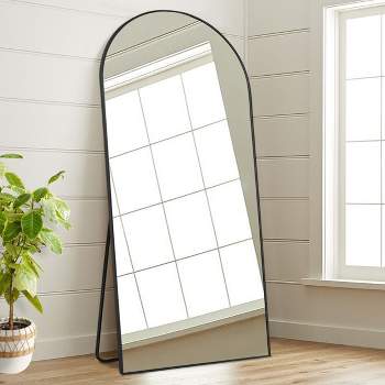 Muselady Arched Black Floor Mirror,Black Aluminum Frame Finish Large Arch-Crowned Top Rectangle Full Length Floor Mirror with Stand-The Pop Home