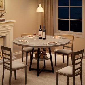 47 Inch Round Dining Table Kitchen Table with Storage Shelf and Wooden Top,Dinner Table for 4, Farmhouse Circle Tables for Dining/Living Room, Kitchen - 1 of 4