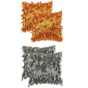 Unique Bargains Solid Color 3D Sequins Leaf Indoor Outdoor Throw Pillow Covers 4 Pcs - 1 of 4