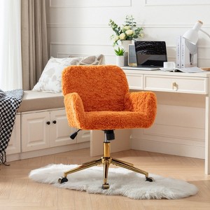 Grungis Velvet Swivel Office Chair with Universal Wheels,Gaming Chair with Adjustable Height and Golden Metal Base,Computer Chair for Office - 1 of 4