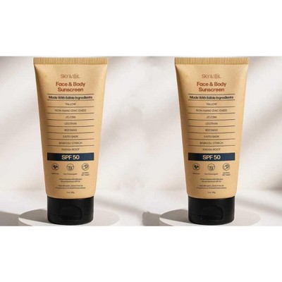 Sky & Sol 1Pack/2Pack Face & Body Sunscreen SPF 50 3oz Reef Safe, Organic Natural Tallow &  Zinc Oxide Sunblock Hydrating, Non-Greasy, Water Resistant