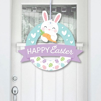 Big Dot of Happiness Spring Easter Bunny - Outdoor Happy Easter Party Decor - Front Door Wreath