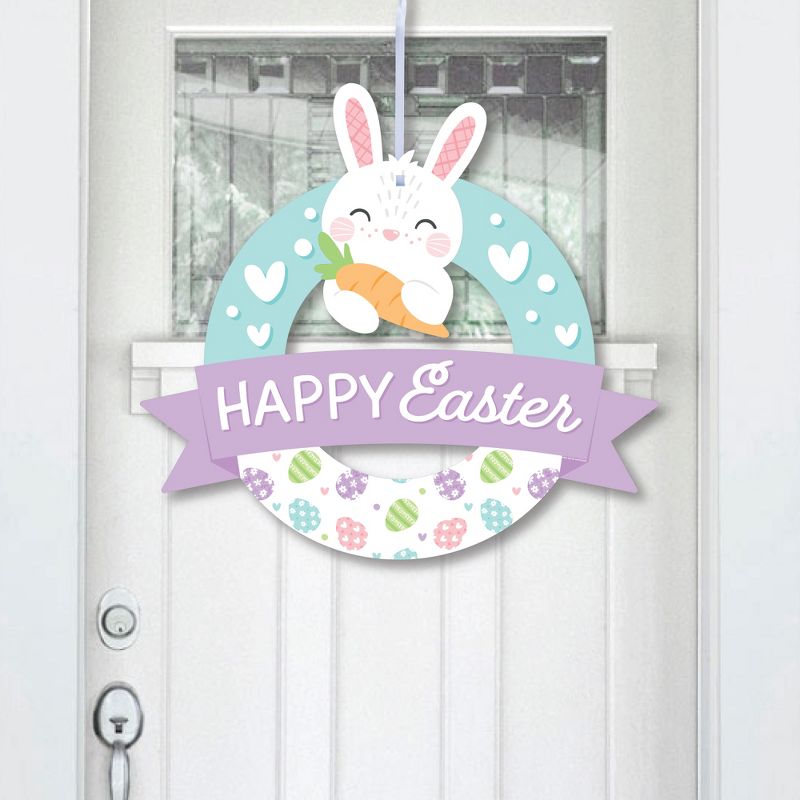 Big Dot of Happiness Spring Easter Bunny - Outdoor Happy Easter Party Decor - Front Door Wreath, 1 of 9