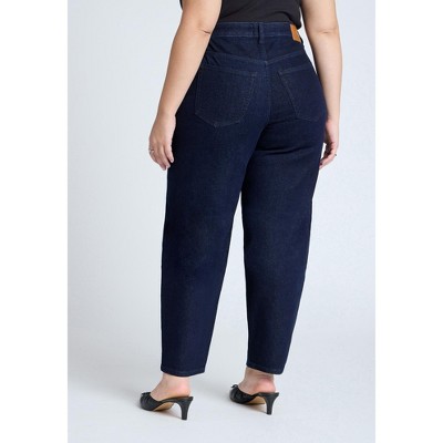 Plus Size High Rise Dark Blue Denim Straight Leg Jeans