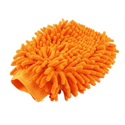 Unique Bargains Dual Side Elastic Cuff Soft Microfiber Car Wash Mitt Glove Orange 1 Pc