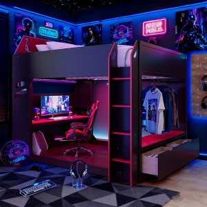 Luxystar Loft Bed with Height-Adjustable Desk, RGB Lights and Storage, Full Size Space-Saving Bed for Teens & Adults - 1 of 4