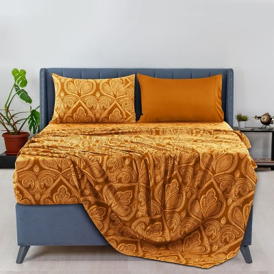 6 Piece Sheet Sets Paisley Printed Sheets Set Ultra Soft Deep Pocket Microfiber Bed Sheets - Lux Decor Collection
