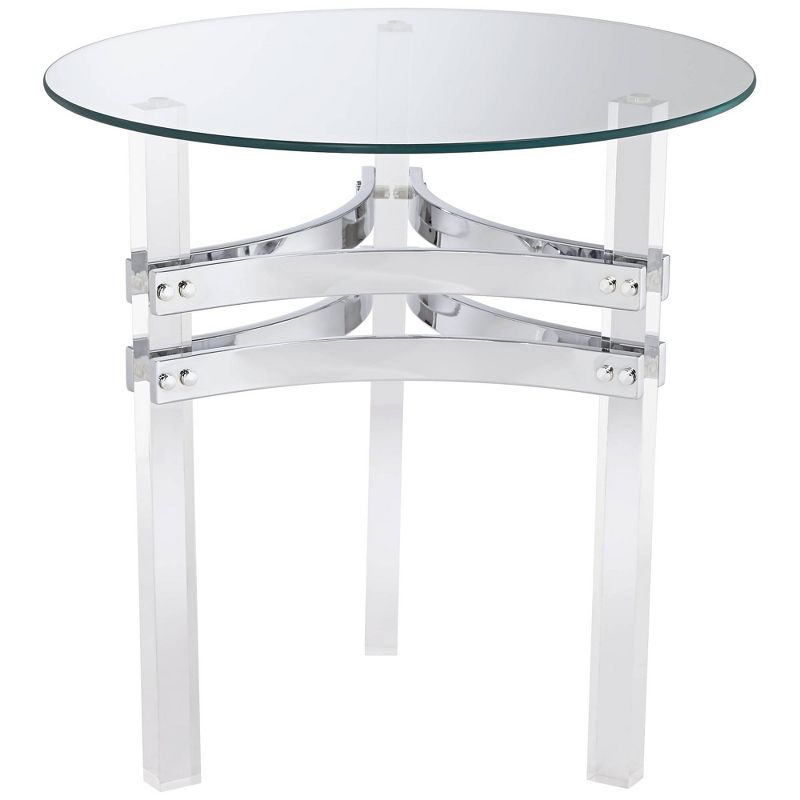 Studio 55D Serenity Modern Acrylic Round Accent Table 23 3/4" Wide Clear Tempered Glass Chrome Straps for Living Room Bedroom Bedside Entryway Office, 4 of 7