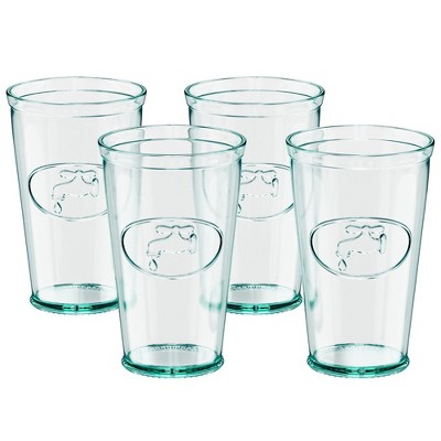 Italian Recycled Green Hiball Glass Set with Embossed Water Faucet, 16 oz