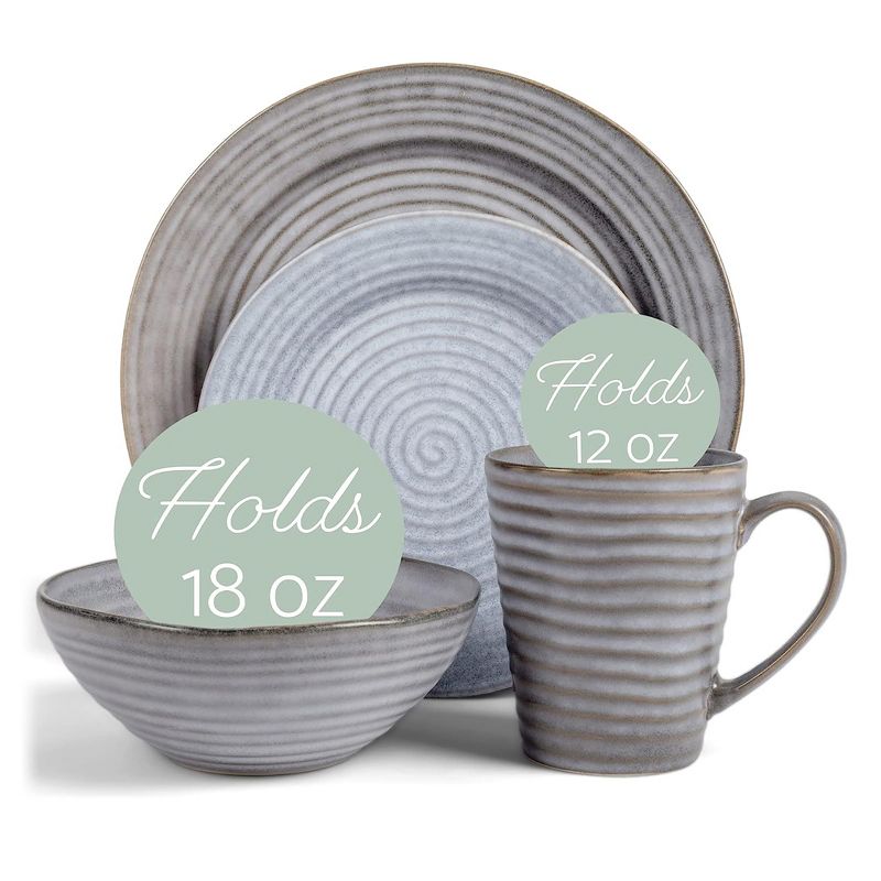 Elanze Designs Chic Ribbed Modern Thrown Pottery Look Ceramic Stoneware Plate Mug & Bowl Kitchen Dinnerware 16 Piece Set - Service for 4, Slate Grey, 2 of 7