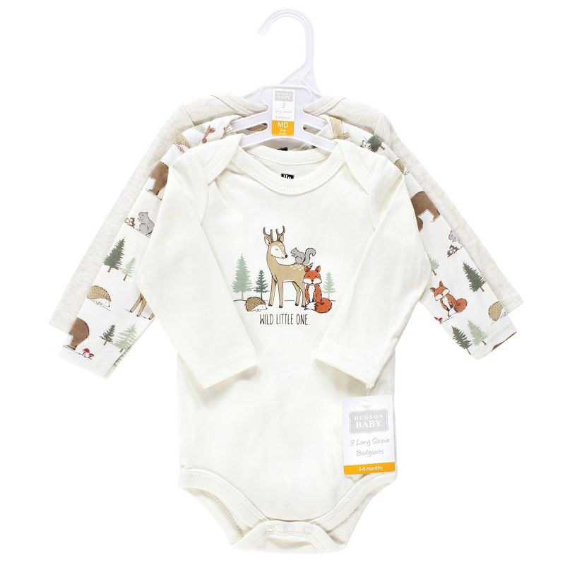 Hudson Baby Infant Boy Cotton Long-Sleeve Bodysuits, Forest Animals 3-Pack, 3 of 7
