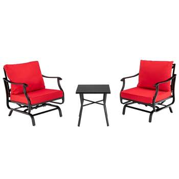 Tangkula 3PCS Outdoor Rocking Chair Set Patio Conversation Bistro Set w/ Red Cushions
