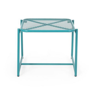Modern Mesh Outdoor End Table, Rectangle Powder-Coated Metal Patio End Table for Outside Use, Patio Side Table -Christopher Knight Home