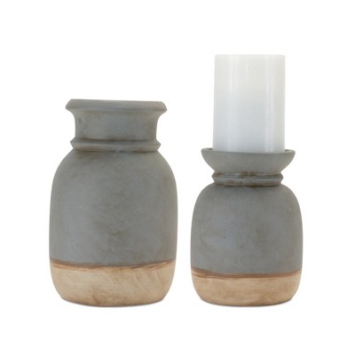 Melrose Grey Dual-Tone Candle Holder (Set of 2)