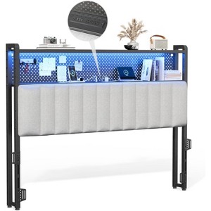 VINGLI eadboard, Adjustable Upholstered Headboard with 2 Tier Shelves and Pegboard with Charging Stations and LED Lights - 1 of 4