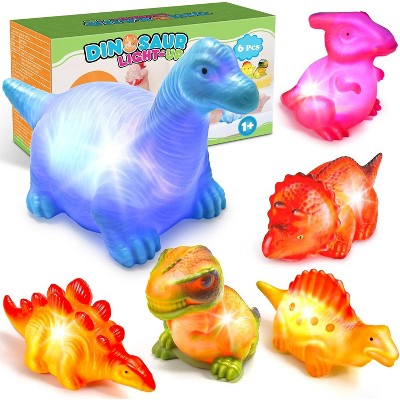 6-Pack Light Up Dinosaur Bath Toys, Floating Sensory Set for Toddlers Ages 1-5