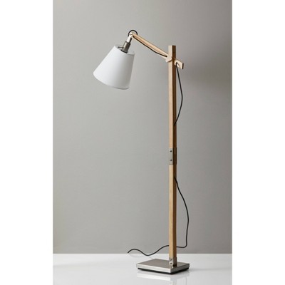 Walden Adjustable Arc Floor Lamp with Off-White Shade and Satin Steel Base