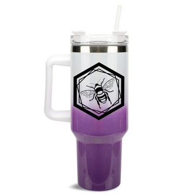 Elanze Designs Hexagon Honey Queen Bumble Bee 40 oz. Stainless Steel, Large Water Bottle Coffee Mug, Spill & Leak Resistant, Thermal Travel Tumbler