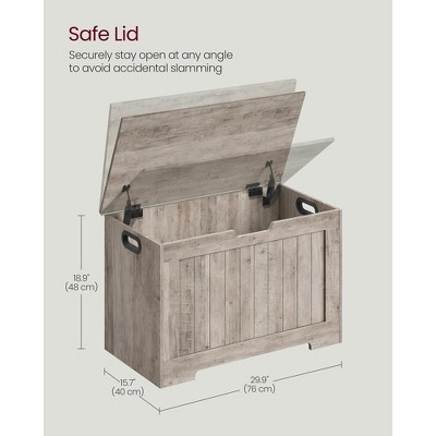 Heather Greige Rustic Particleboard Storage Chest Bench with Safety Hinges