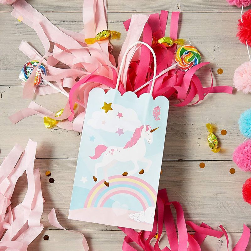 Blue Panda 24 Pack Small Unicorn Favor Bags with Handles, Pastel Rainbow Birthday Party Decorations, 5.5 x 8.6 x 3 In, 2 of 11
