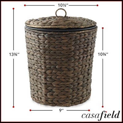 Espresso Water Hyacinth Woven Bathroom Trash Can with Lid