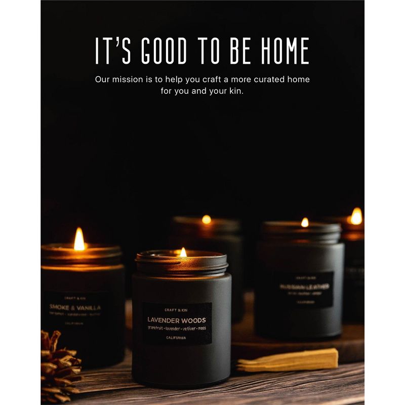 Craft & Kin Wood Wick, All-Natural Soy Aromatherapy Candle in Matte Black Glass Jar, 5 of 6