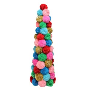 Northlight 23.75" Multi-Color Bohemian Wool Pom Pom Christmas Cone Tree - 1 of 3